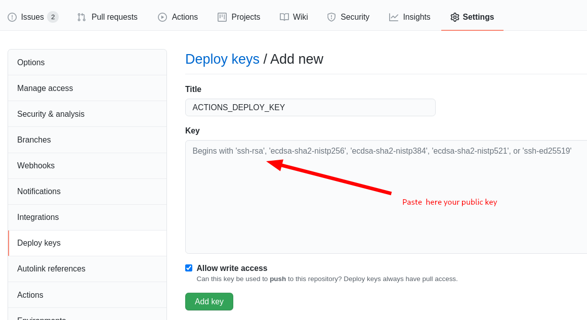 GitHub Deploy Key screenshot