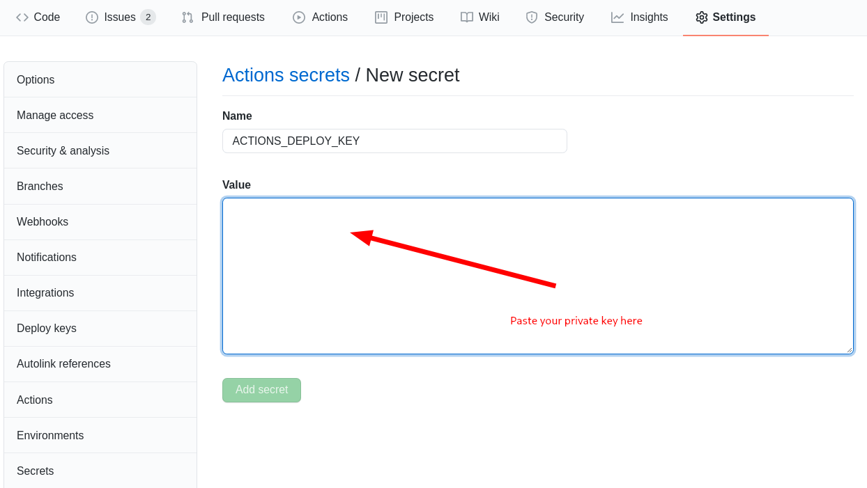 GitHub Secret screenshot